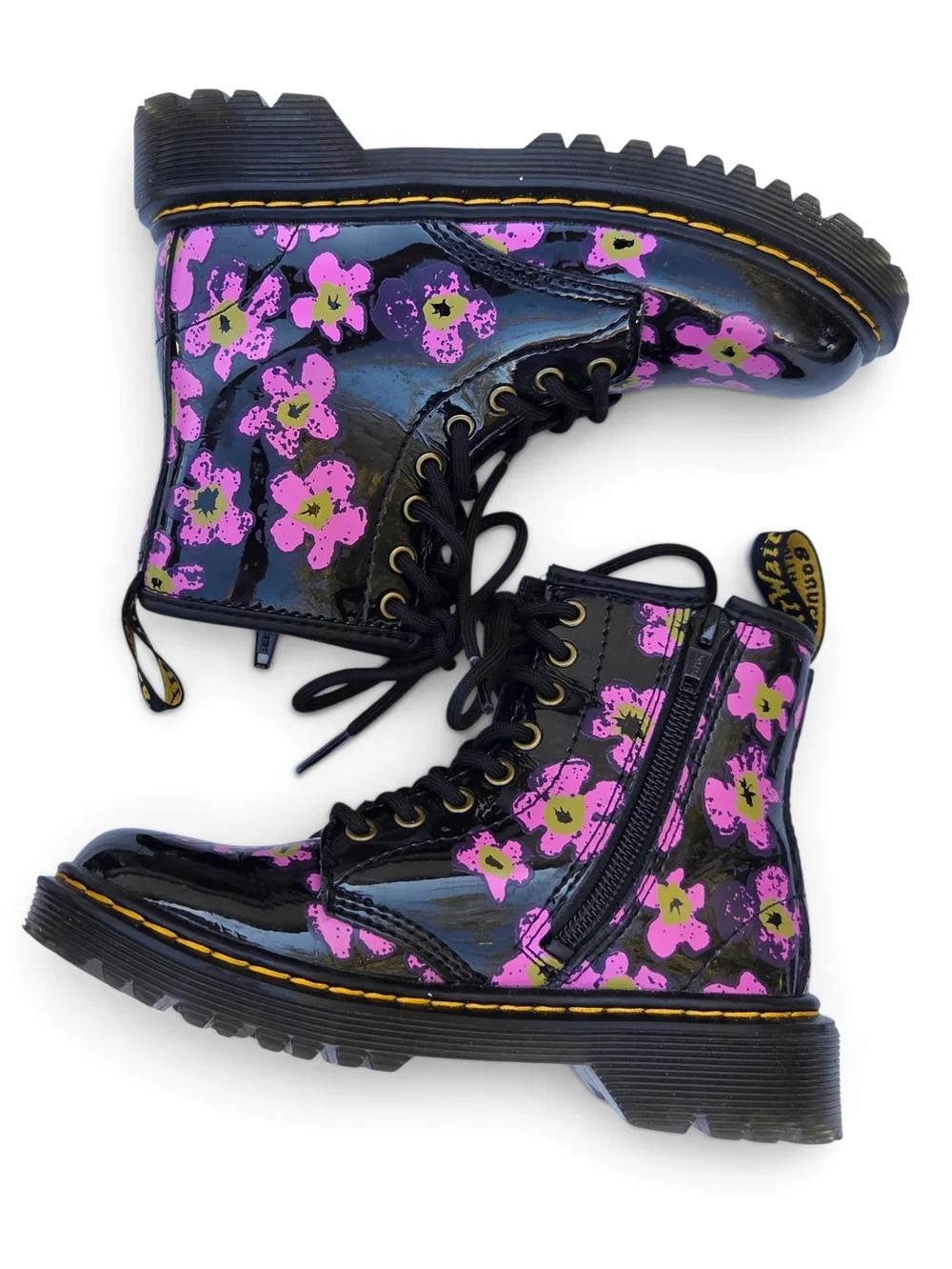 Dr. Martens 1460 J Floral Patent Leather Boots - Pink/Purple Flower Youth US 12